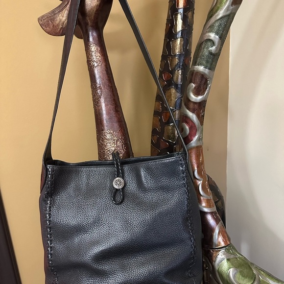 COPY - Vintage Brighton classic shoulder bag in black pebbled leather.